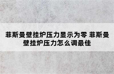 菲斯曼壁挂炉压力显示为零 菲斯曼壁挂炉压力怎么调最佳